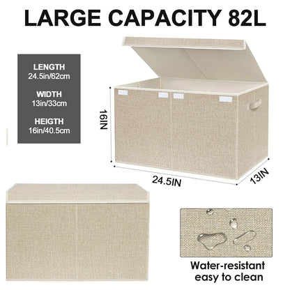 Collapsible Toy Storage Bin with Lid, 82L Large Capacity - Gray Neutral Space-Saving Organizer for Playroom, Bedroom & Nursery, Foldable Design