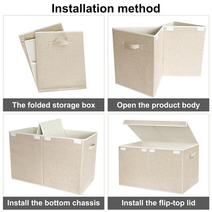 Collapsible Toy Storage Bin with Lid, 82L Large Capacity - Gray Neutral Space-Saving Organizer for Playroom, Bedroom & Nursery, Foldable Design