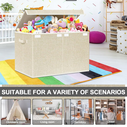 Collapsible Toy Storage Bin with Lid, 82L Large Capacity - Gray Neutral Space-Saving Organizer for Playroom, Bedroom & Nursery, Foldable Design