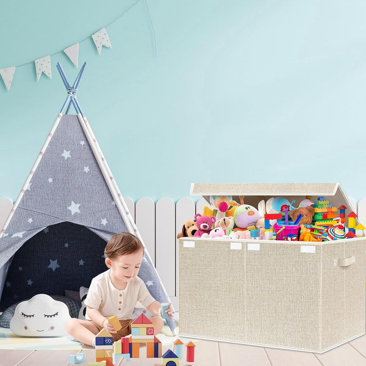Collapsible Toy Storage Bin with Lid, 82L Large Capacity - Gray Neutral Space-Saving Organizer for Playroom, Bedroom & Nursery, Foldable Design