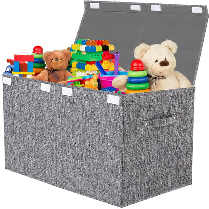 Collapsible Toy Storage Bin with Lid, 82L Large Capacity - Gray Neutral Space-Saving Organizer for Playroom, Bedroom & Nursery, Foldable Design