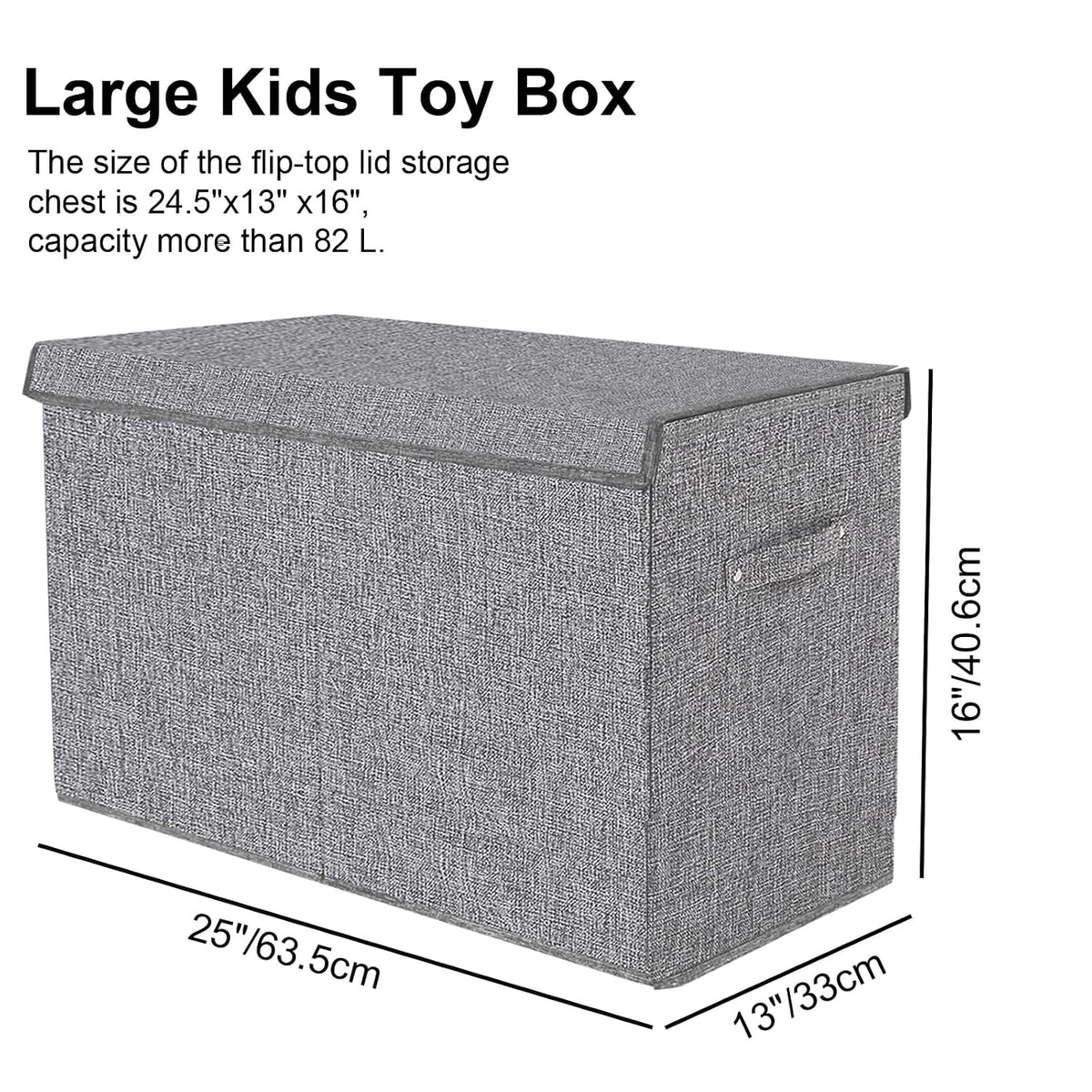 Collapsible Toy Storage Bin with Lid, 82L Large Capacity - Gray Neutral Space-Saving Organizer for Playroom, Bedroom & Nursery, Foldable Design