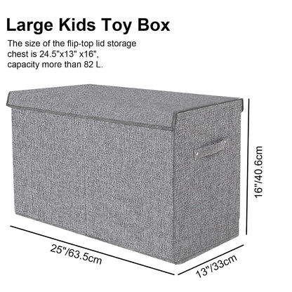 Collapsible Toy Storage Bin with Lid, 82L Large Capacity - Gray Neutral Space-Saving Organizer for Playroom, Bedroom & Nursery, Foldable Design