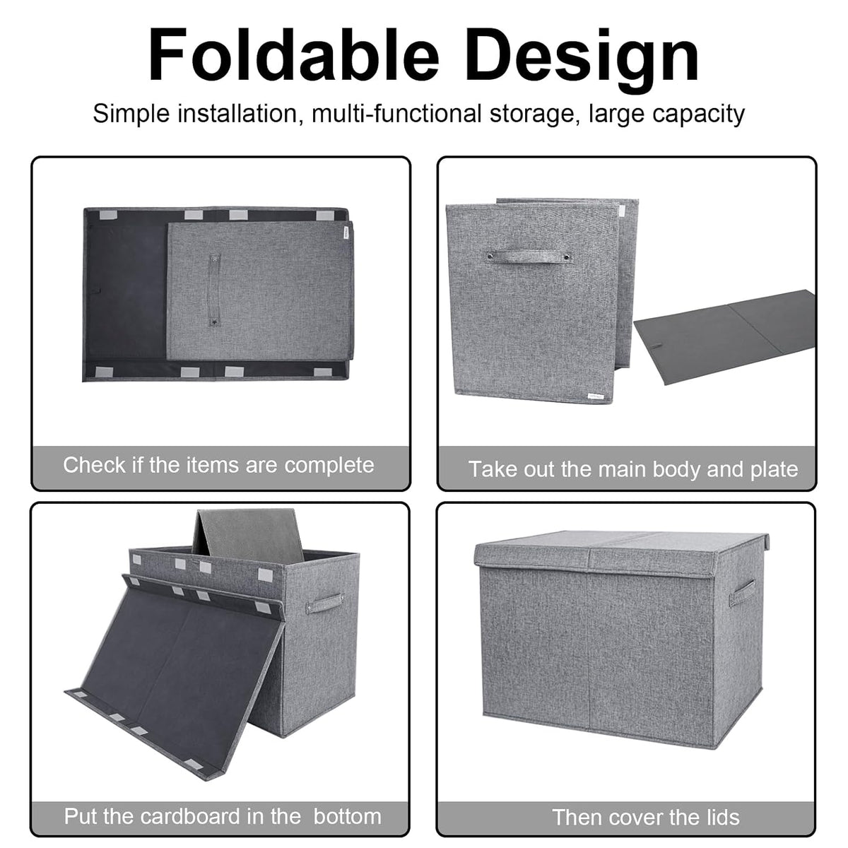 Collapsible Toy Storage Bin with Lid, 82L Large Capacity - Gray Neutral Space-Saving Organizer for Playroom, Bedroom & Nursery, Foldable Design