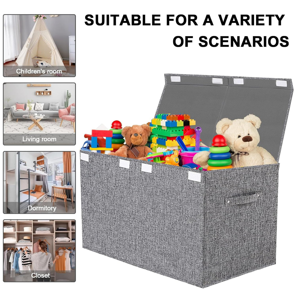 Collapsible Toy Storage Bin with Lid, 82L Large Capacity - Gray Neutral Space-Saving Organizer for Playroom, Bedroom & Nursery, Foldable Design