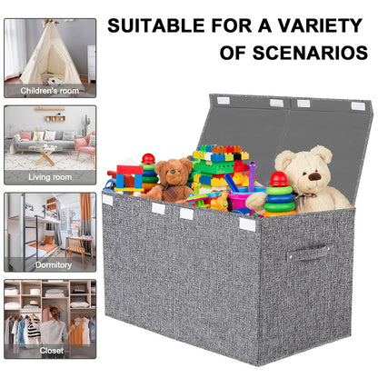 Collapsible Toy Storage Bin with Lid, 82L Large Capacity - Gray Neutral Space-Saving Organizer for Playroom, Bedroom & Nursery, Foldable Design