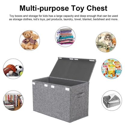 Collapsible Toy Storage Bin with Lid, 82L Large Capacity - Gray Neutral Space-Saving Organizer for Playroom, Bedroom & Nursery, Foldable Design