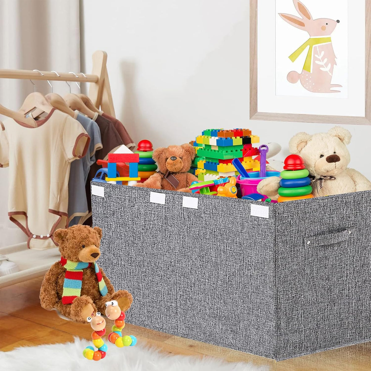 Collapsible Toy Storage Bin with Lid, 82L Large Capacity - Gray Neutral Space-Saving Organizer for Playroom, Bedroom & Nursery, Foldable Design