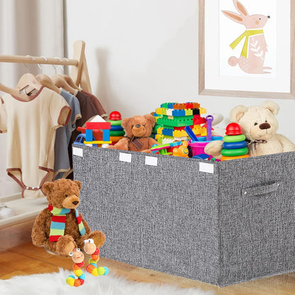 Collapsible Toy Storage Bin with Lid, 82L Large Capacity - Gray Neutral Space-Saving Organizer for Playroom, Bedroom & Nursery, Foldable Design