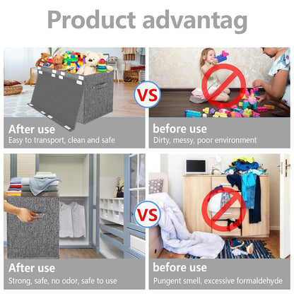 Collapsible Toy Storage Bin with Lid, 82L Large Capacity - Gray Neutral Space-Saving Organizer for Playroom, Bedroom & Nursery, Foldable Design