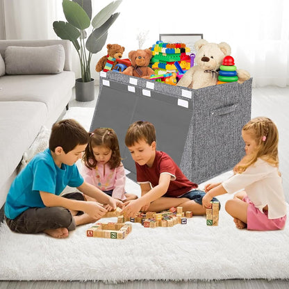Collapsible Toy Storage Bin with Lid, 82L Large Capacity - Gray Neutral Space-Saving Organizer for Playroom, Bedroom & Nursery, Foldable Design
