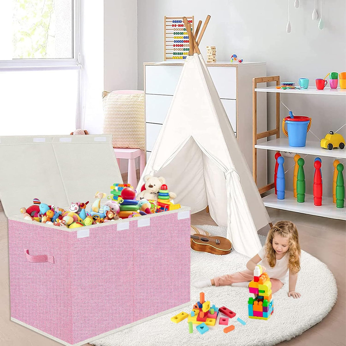 Collapsible Toy Storage Bin with Lid, 82L Large Capacity - Gray Neutral Space-Saving Organizer for Playroom, Bedroom & Nursery, Foldable Design