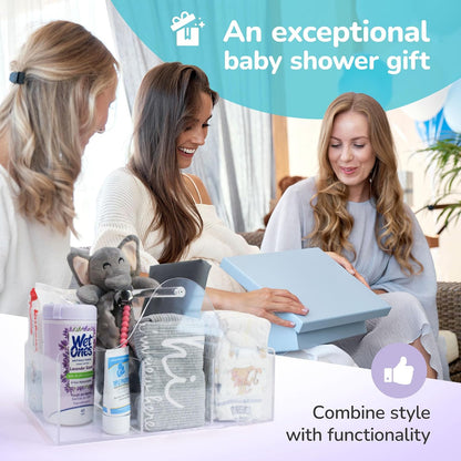 Acrylic Diaper Caddy Organizer - Stylish Portable Nursery Storage Basket with Handle & 3 Spacious Compartments - Perfect for Diapers, Wipes, Creams - Baby Shower & Nursery Must Haves