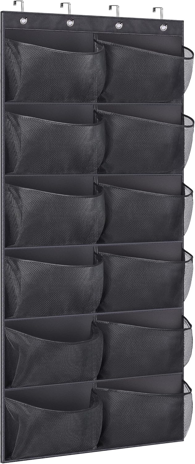Over The Door Shoe Organizer 12 Large Mesh Pockets Boots Hanging Storage Shoe Rack for Closet White