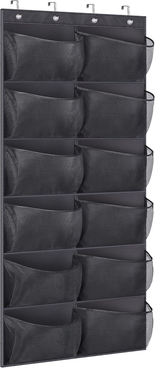 Over The Door Shoe Organizer 12 Large Mesh Pockets Boots Hanging Storage Shoe Rack for Closet White