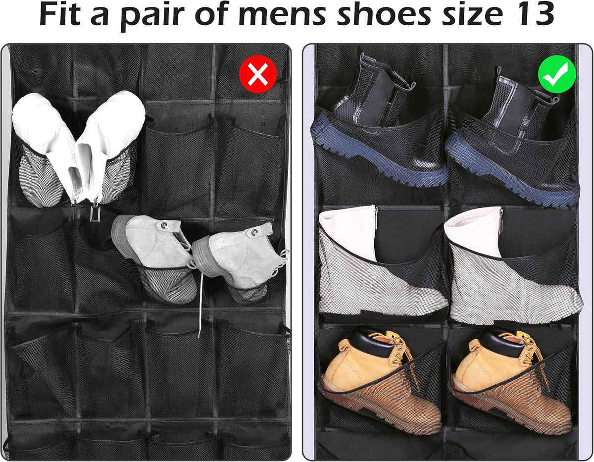 Over The Door Shoe Organizer 12 Large Mesh Pockets Boots Hanging Storage Shoe Rack for Closet White