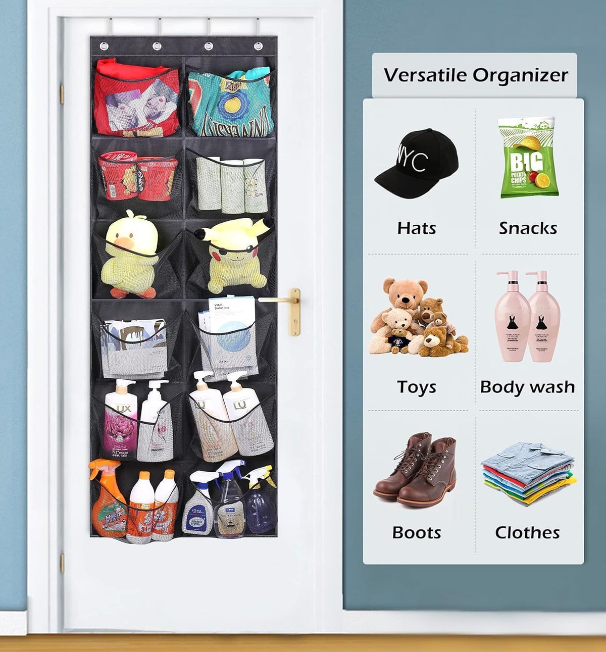 Over The Door Shoe Organizer 12 Large Mesh Pockets Boots Hanging Storage Shoe Rack for Closet White