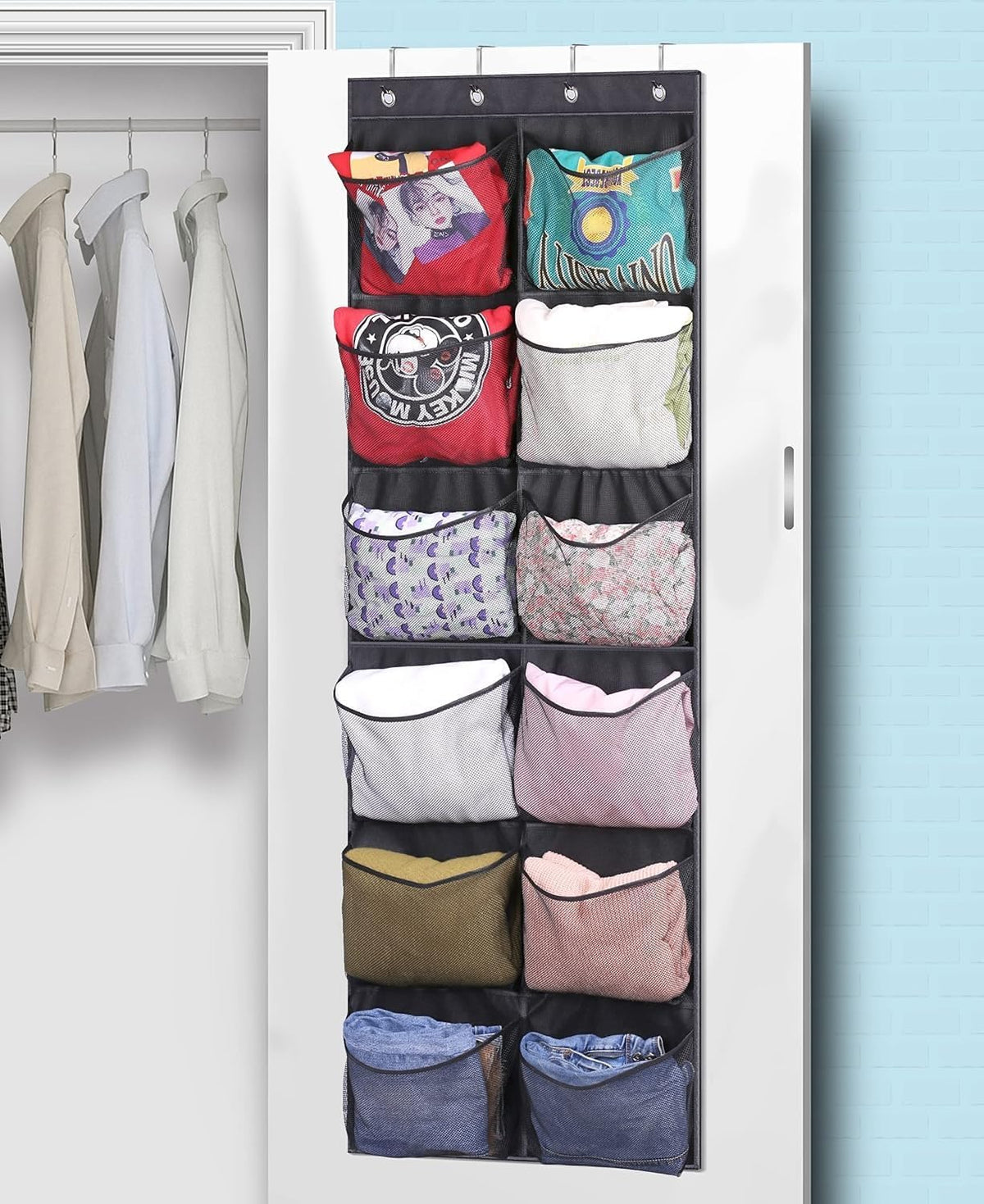 Over The Door Shoe Organizer 12 Large Mesh Pockets Boots Hanging Storage Shoe Rack for Closet White