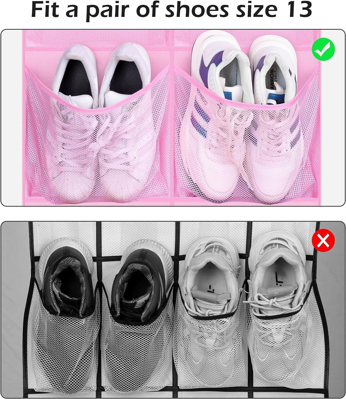 Over The Door Shoe Organizer 12 Large Mesh Pockets Boots Hanging Storage Shoe Rack for Closet White