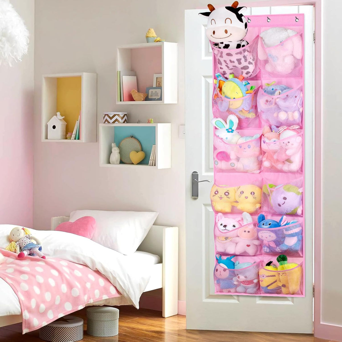 Over The Door Shoe Organizer 12 Large Mesh Pockets Boots Hanging Storage Shoe Rack for Closet White