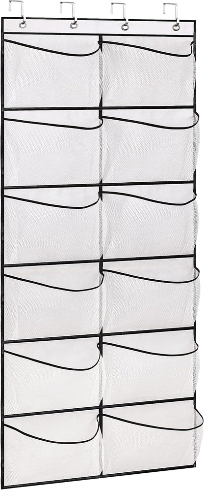 Over The Door Shoe Organizer 12 Large Mesh Pockets Boots Hanging Storage Shoe Rack for Closet White