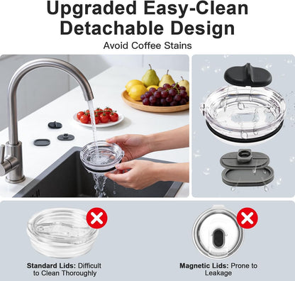 Insulated Travel Coffee Tumbler 20oz, Detachable Spill-Proof Lid | Stainless Steel Reusable Coffee Mug with Thorough Clean Slider Lid Fits Most Car Cup Holder & BPA Free
