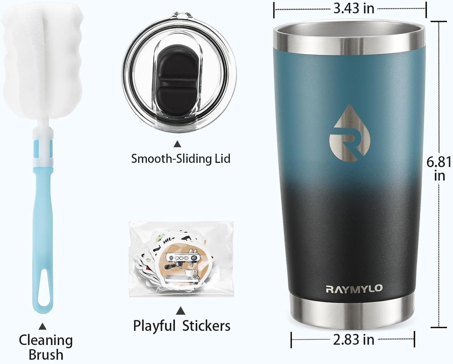 Insulated Travel Coffee Tumbler 20oz, Detachable Spill-Proof Lid | Stainless Steel Reusable Coffee Mug with Thorough Clean Slider Lid Fits Most Car Cup Holder & BPA Free