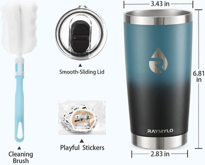 Insulated Travel Coffee Tumbler 20oz, Detachable Spill-Proof Lid | Stainless Steel Reusable Coffee Mug with Thorough Clean Slider Lid Fits Most Car Cup Holder & BPA Free