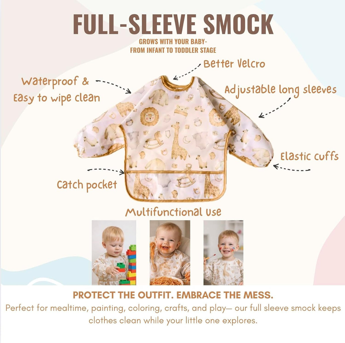 25PCS Ultimate Silicone Baby Feeding Set, Complete Mealtime Baby-Led Weaning Essentials From Infant To Toddler, Bib, Smock, Sippy Cup, Dry Wet Bag, Placemat, Perfect Premium Gift Set (Beige)