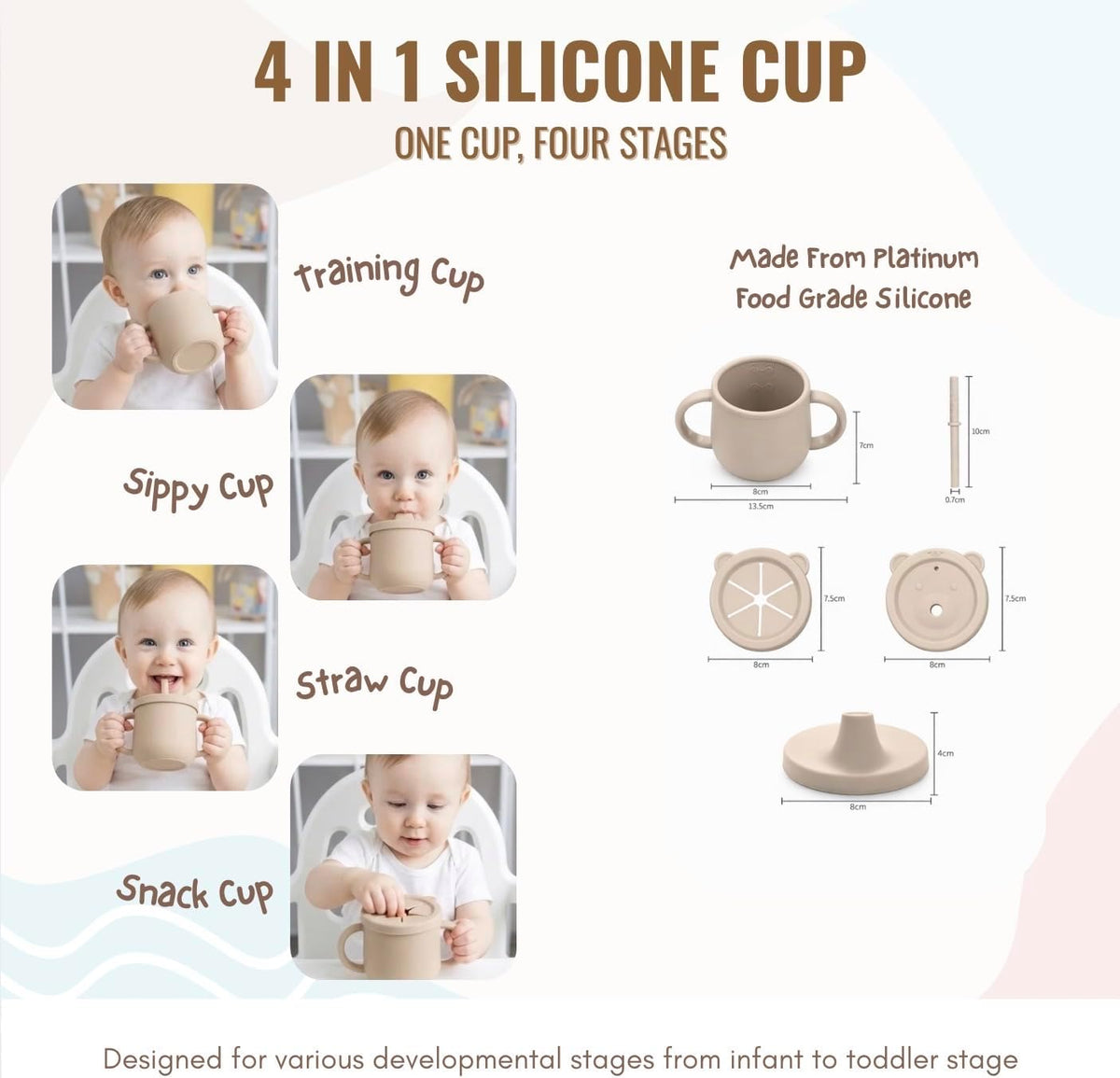 25PCS Ultimate Silicone Baby Feeding Set, Complete Mealtime Baby-Led Weaning Essentials From Infant To Toddler, Bib, Smock, Sippy Cup, Dry Wet Bag, Placemat, Perfect Premium Gift Set (Beige)