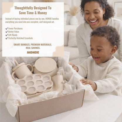25PCS Ultimate Silicone Baby Feeding Set, Complete Mealtime Baby-Led Weaning Essentials From Infant To Toddler, Bib, Smock, Sippy Cup, Dry Wet Bag, Placemat, Perfect Premium Gift Set (Beige)
