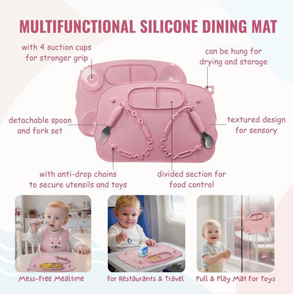 25PCS Ultimate Silicone Baby Feeding Set, Complete Mealtime Baby-Led Weaning Essentials From Infant To Toddler, Bib, Smock, Sippy Cup, Dry Wet Bag, Placemat, Perfect Premium Gift Set (Beige)