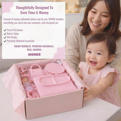 25PCS Ultimate Silicone Baby Feeding Set, Complete Mealtime Baby-Led Weaning Essentials From Infant To Toddler, Bib, Smock, Sippy Cup, Dry Wet Bag, Placemat, Perfect Premium Gift Set (Beige)