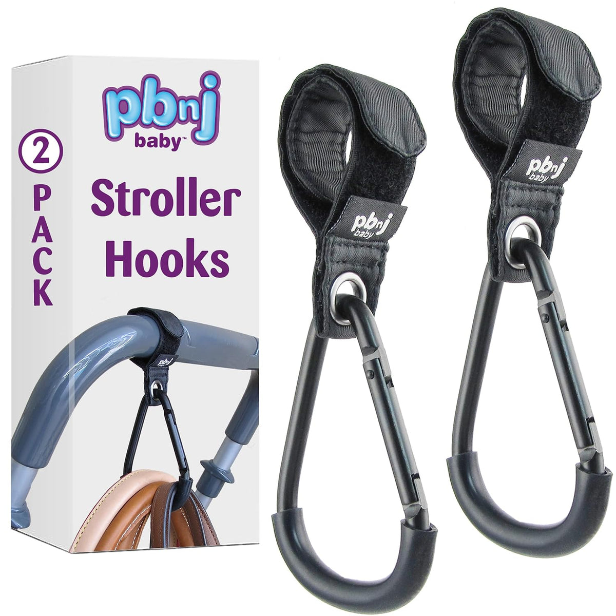 Stroller Clips, Large Hooks for Diaper Bags and Purse, 2 Pack