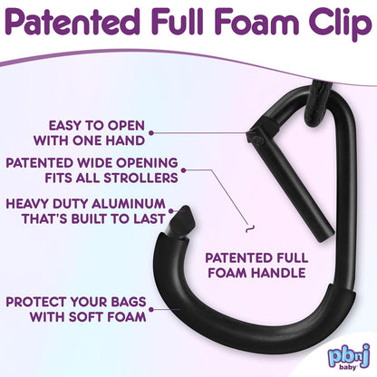Stroller Clips, Large Hooks for Diaper Bags and Purse, 2 Pack