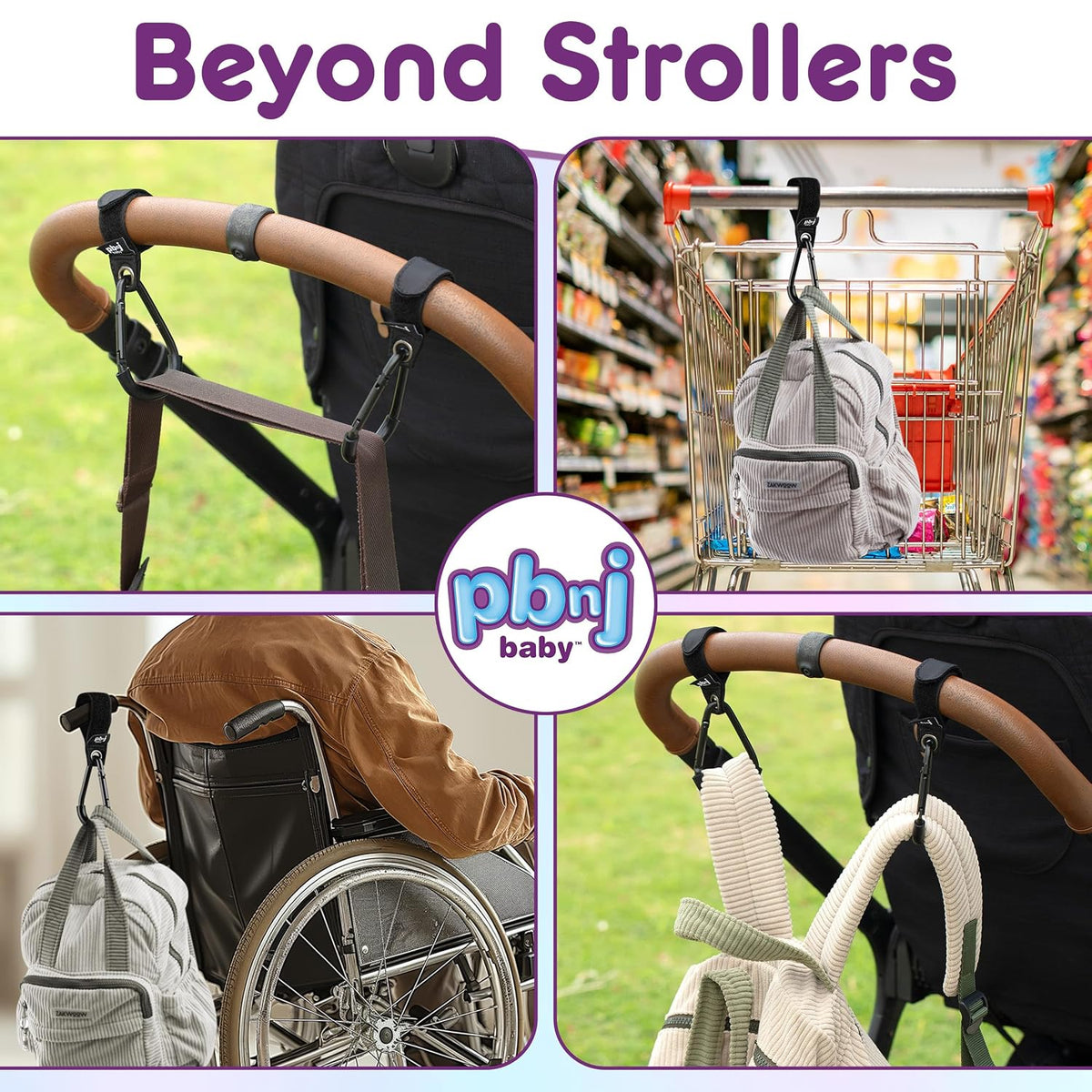 Stroller Clips, Large Hooks for Diaper Bags and Purse, 2 Pack