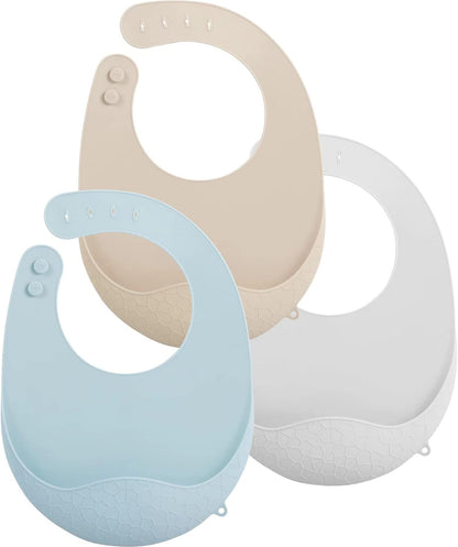 3 Pack Super Light Silicone Baby Bib for Boys Girls| Waterproof Baby Bibs with Pocket Food Catcher, Soft Adjustable Silicone Feeding Bibs
