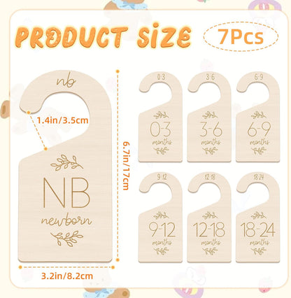 7 Pcs Wooden Baby Closet Dividers, Double-Sided Baby Clothes Size Hanger Organizer from Newborn to 24 Months, Nursery Closet Dividers for Girls and Boys Room Nursery Decor