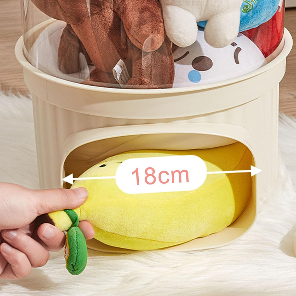 Toy Storage Container PET Transparent Cylinder Plush Toy Display Bucket PP Lid Home Organization (White)