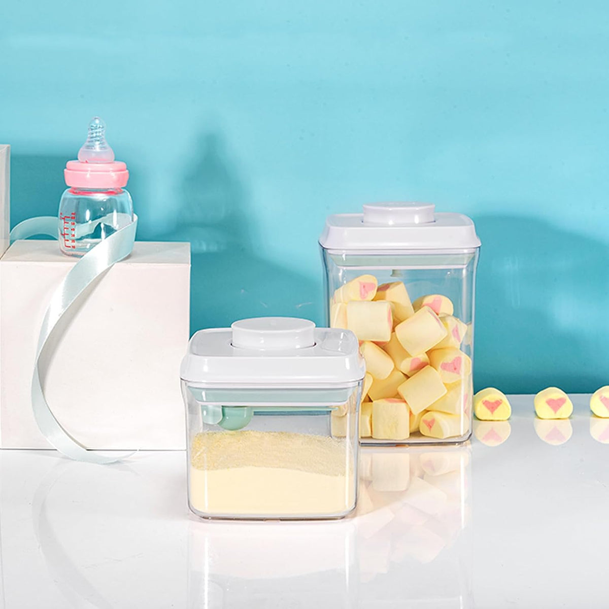 Formula Container Formula Dispenser Airtight Food Storage Containers One Button Handy 650g / 1.5qt Milk Powder for Cereal Flour Pasta Snack Rice Sugar (1, 1500, Milliliters)
