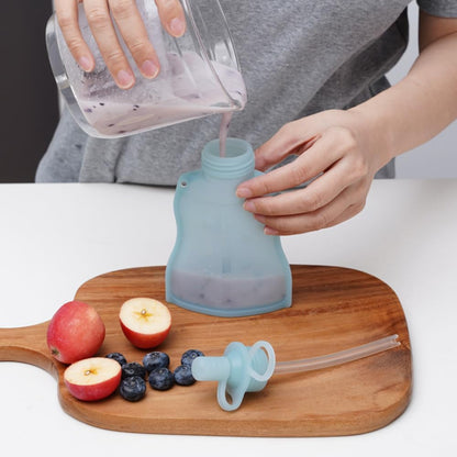 Silicone Yummy Pouch 4.5 oz – Reusable Silicone Snack & Smoothie Pouch, Refillable, Leak-Resistant, Dishwasher Safe, Eco-Friendly Food Storage for Kids & Toddlers (2-PK, Mist Blue)
