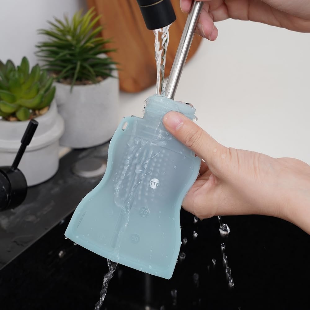 Silicone Yummy Pouch 4.5 oz – Reusable Silicone Snack & Smoothie Pouch, Refillable, Leak-Resistant, Dishwasher Safe, Eco-Friendly Food Storage for Kids & Toddlers (2-PK, Mist Blue)