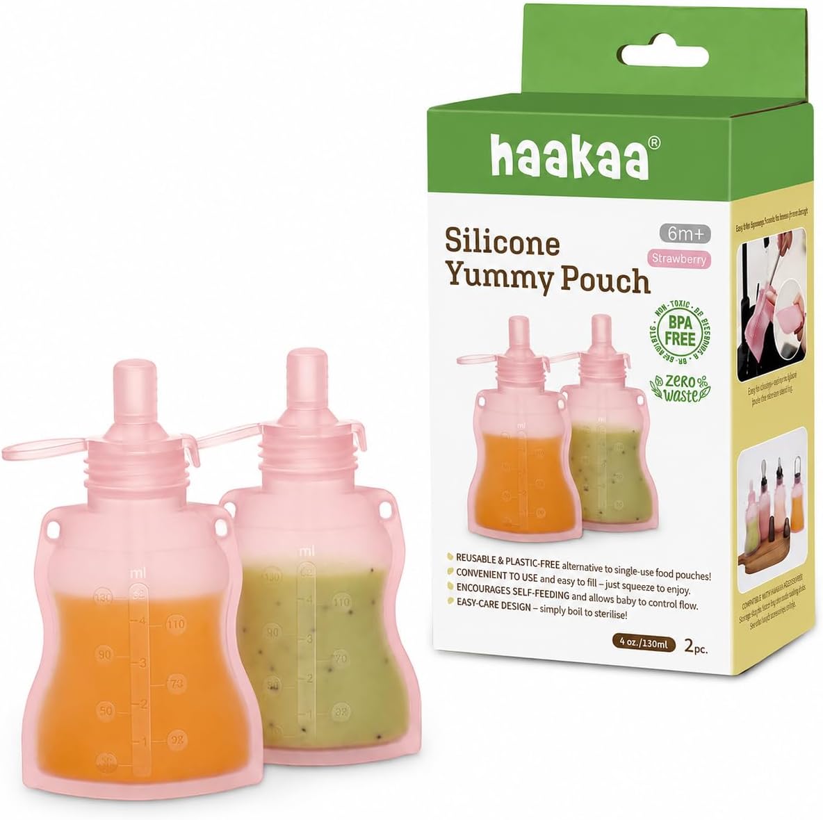 Silicone Yummy Pouch 4.5 oz – Reusable Silicone Snack & Smoothie Pouch, Refillable, Leak-Resistant, Dishwasher Safe, Eco-Friendly Food Storage for Kids & Toddlers (2-PK, Mist Blue)