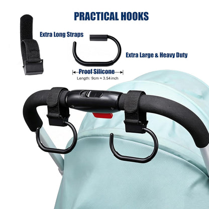 Stroller Hooks for Bags (2 Pack) - Universal Stroller Clips and Hooks (Black)