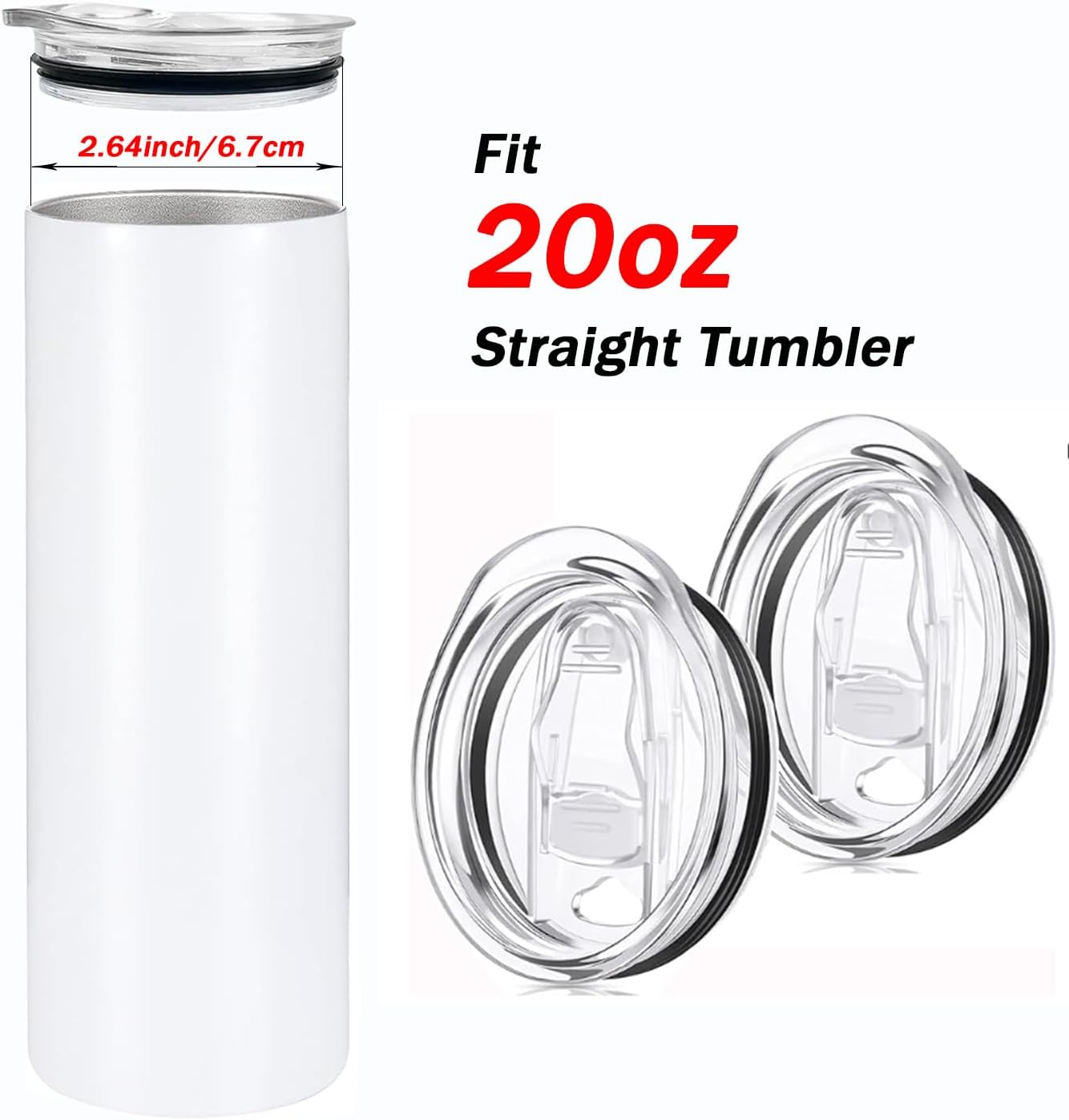 2 Pcs 20 Oz Skinny Tumbler Lid Replacement, Spill Proof, Plastic | Splash Resistant Covers, Fits Straight Cup