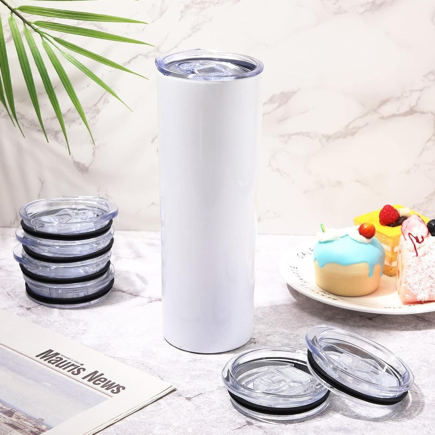 2 Pcs 20 Oz Skinny Tumbler Lid Replacement, Spill Proof, Plastic | Splash Resistant Covers, Fits Straight Cup