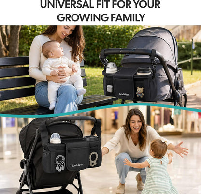 Stroller Organizer Caddy, Deep Cup Holders & Instant Wipe Access