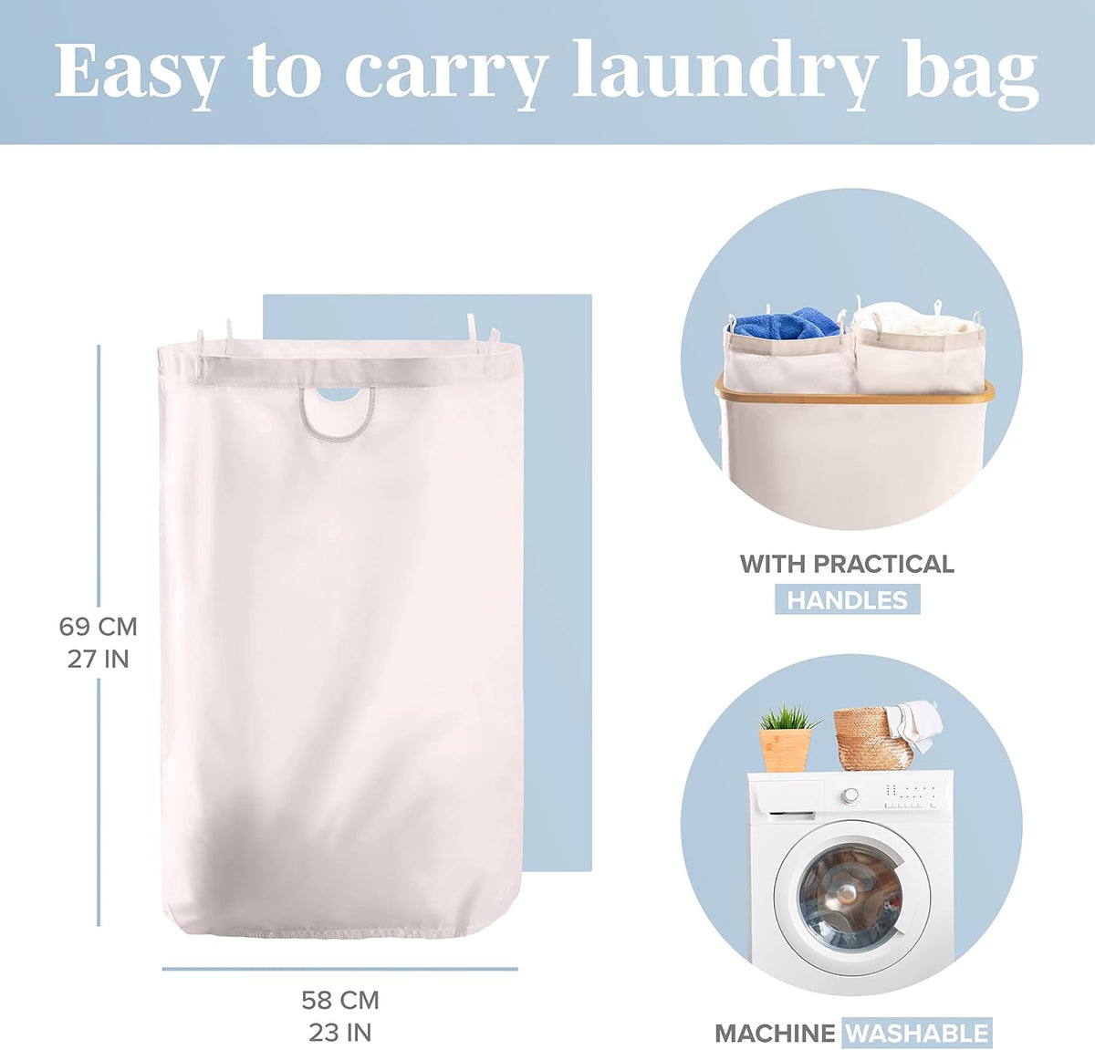 Laundry Basket with Lid, Made from Breathable Fabric | Aesthetic Clothes Hampers for Laundry with Side Handles & Sturdy Bamboo Frame (40 Gallons - Double, Gray)