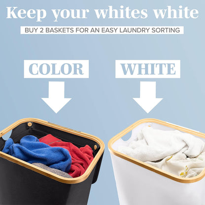 Laundry Basket with Lid, Made from Breathable Fabric | Aesthetic Clothes Hampers for Laundry with Side Handles & Sturdy Bamboo Frame (40 Gallons - Double, Gray)