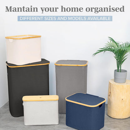 Laundry Basket with Lid, Made from Breathable Fabric | Aesthetic Clothes Hampers for Laundry with Side Handles & Sturdy Bamboo Frame (40 Gallons - Double, Gray)